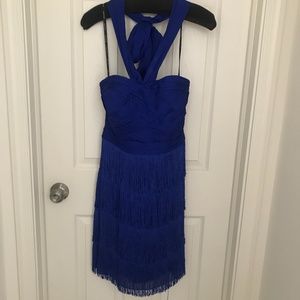 Phoebe Couture Royal Blue Fringe Dress w/ Fitted Bodice, Size 4